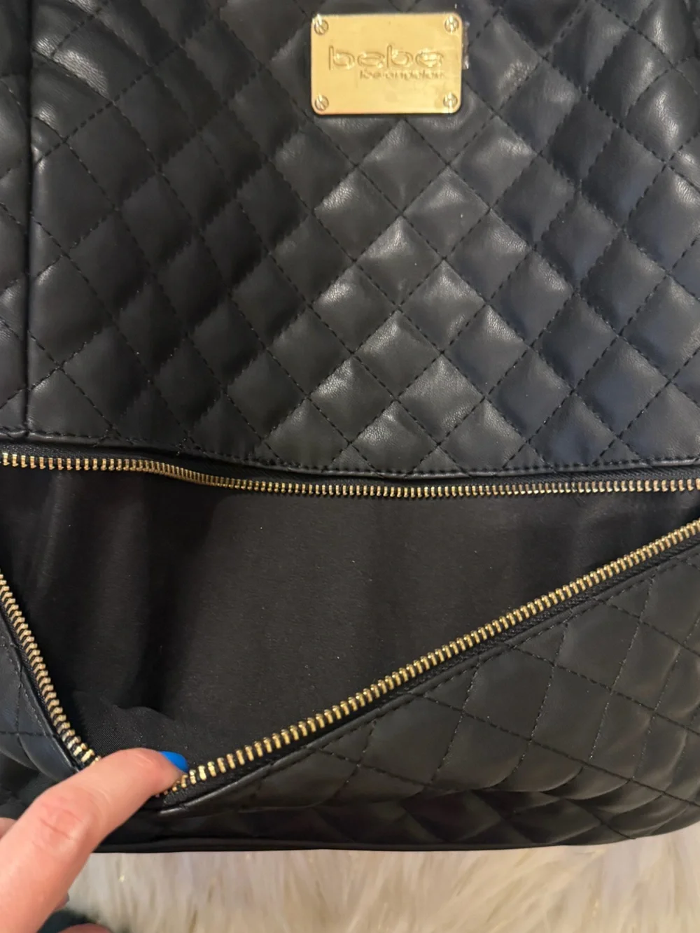 Bebe Black Quilted Backpack Gold Hardware Y2K